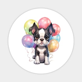 Boston Terrier Dog Holding Balloons Magnet